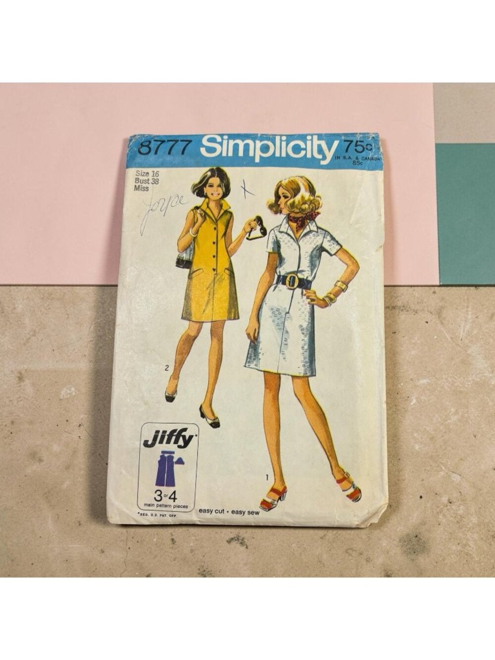 Vintage Sewing Pattern 1970s Simplicity 8777 Misses Jiffy Dress Collar Short